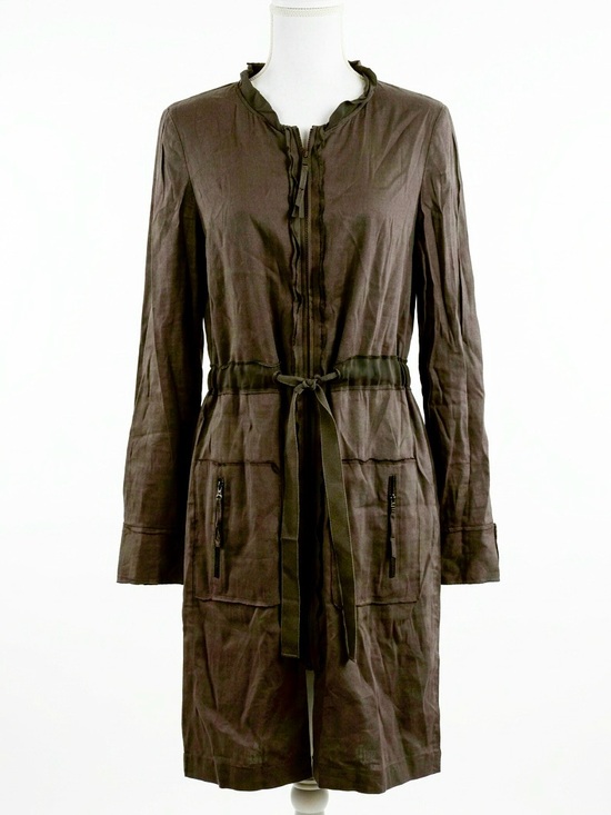 Elie Tahari Dresses & Skirts - Elie Tahari Dark Olive Green Linen Blend Zip Utility Dress Trench Style Size 8